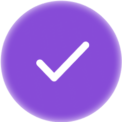 White checkmark in purple circle icon