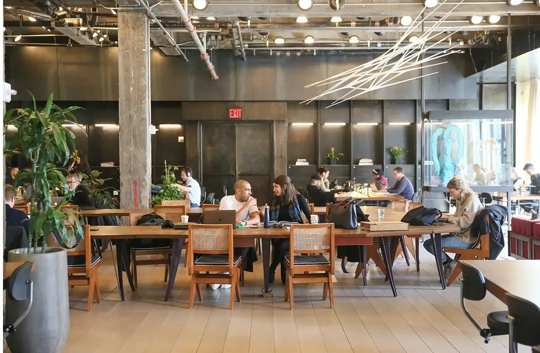 Modern workspace at Spring Place with natural light and minimalist design