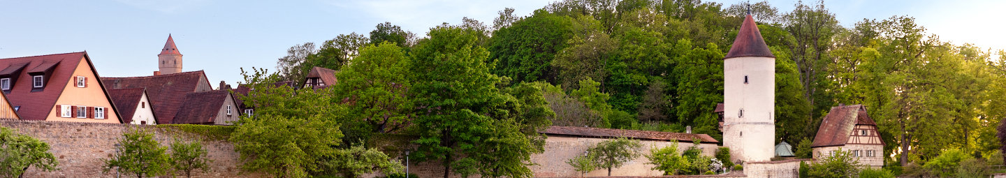 Historische Stadtmauer von Dinkelsbühl mit Turm und Haus