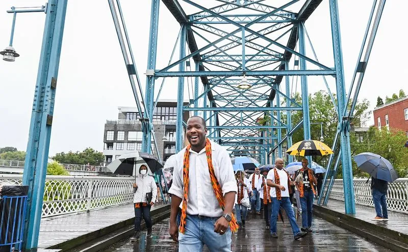 Ed Johnson installation walk on bridge