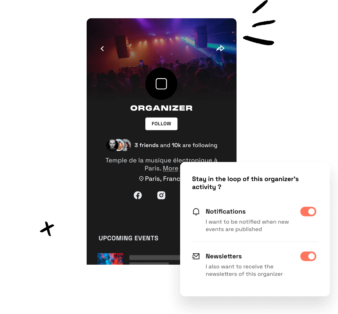 notifications et newsletters activés pour la page orga