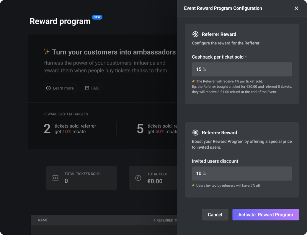 Configurer les récompenses du programme