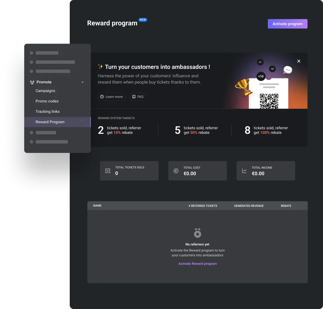 Activate the reward program in Promote section