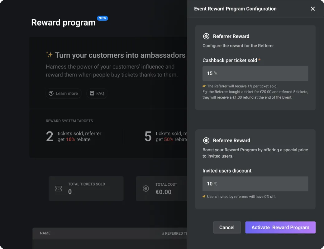 Set et edit reward configuration
