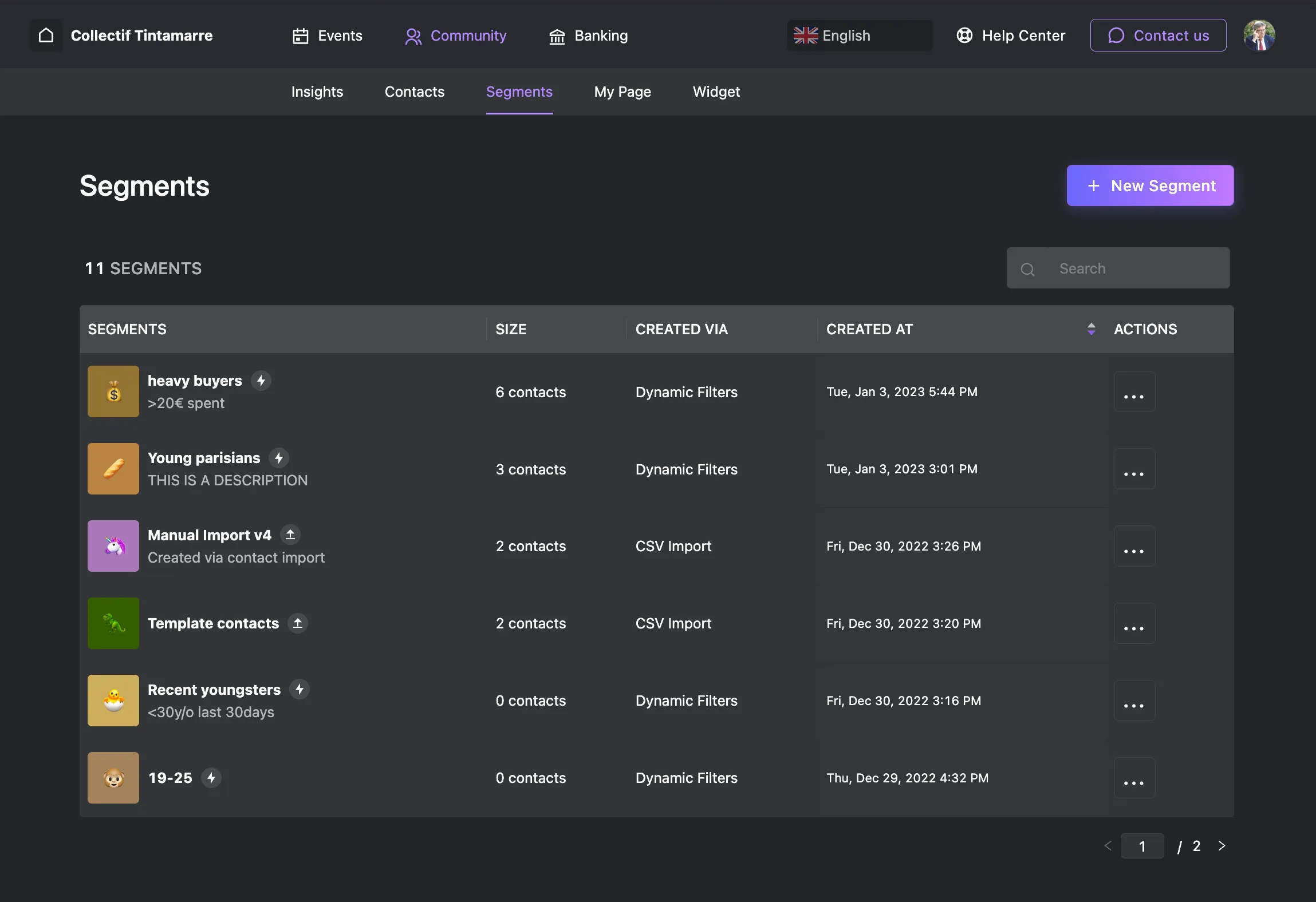 Exemplos de segmentos