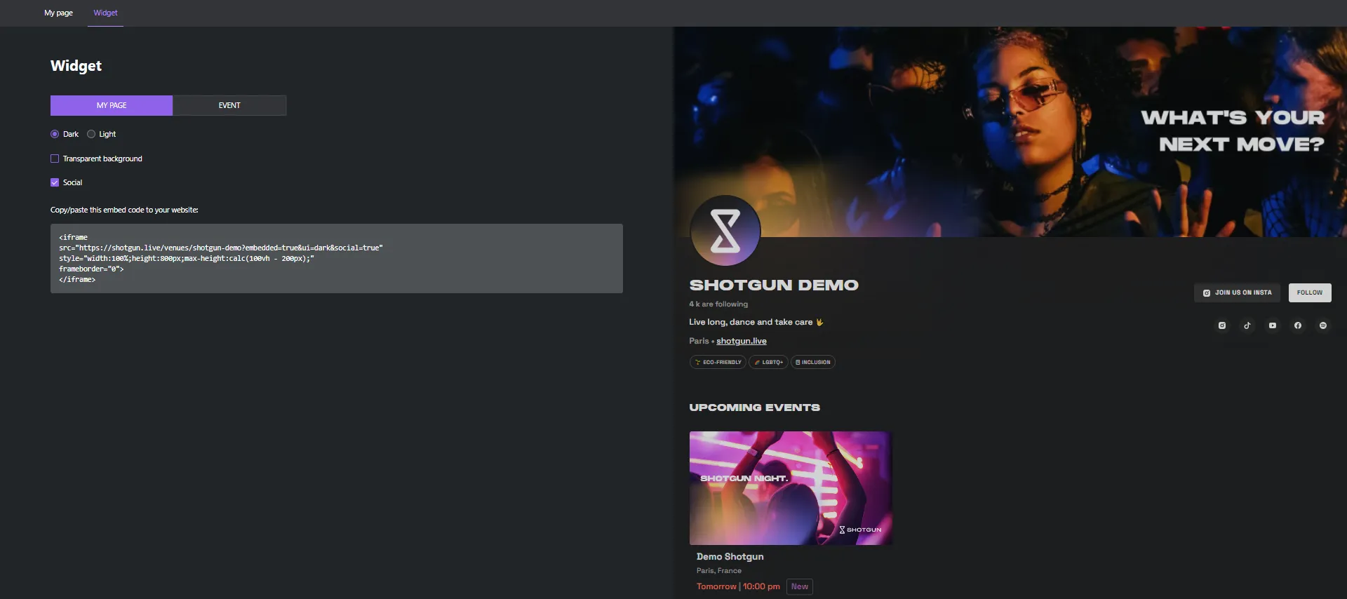 Widget of an organizer page Shotgun