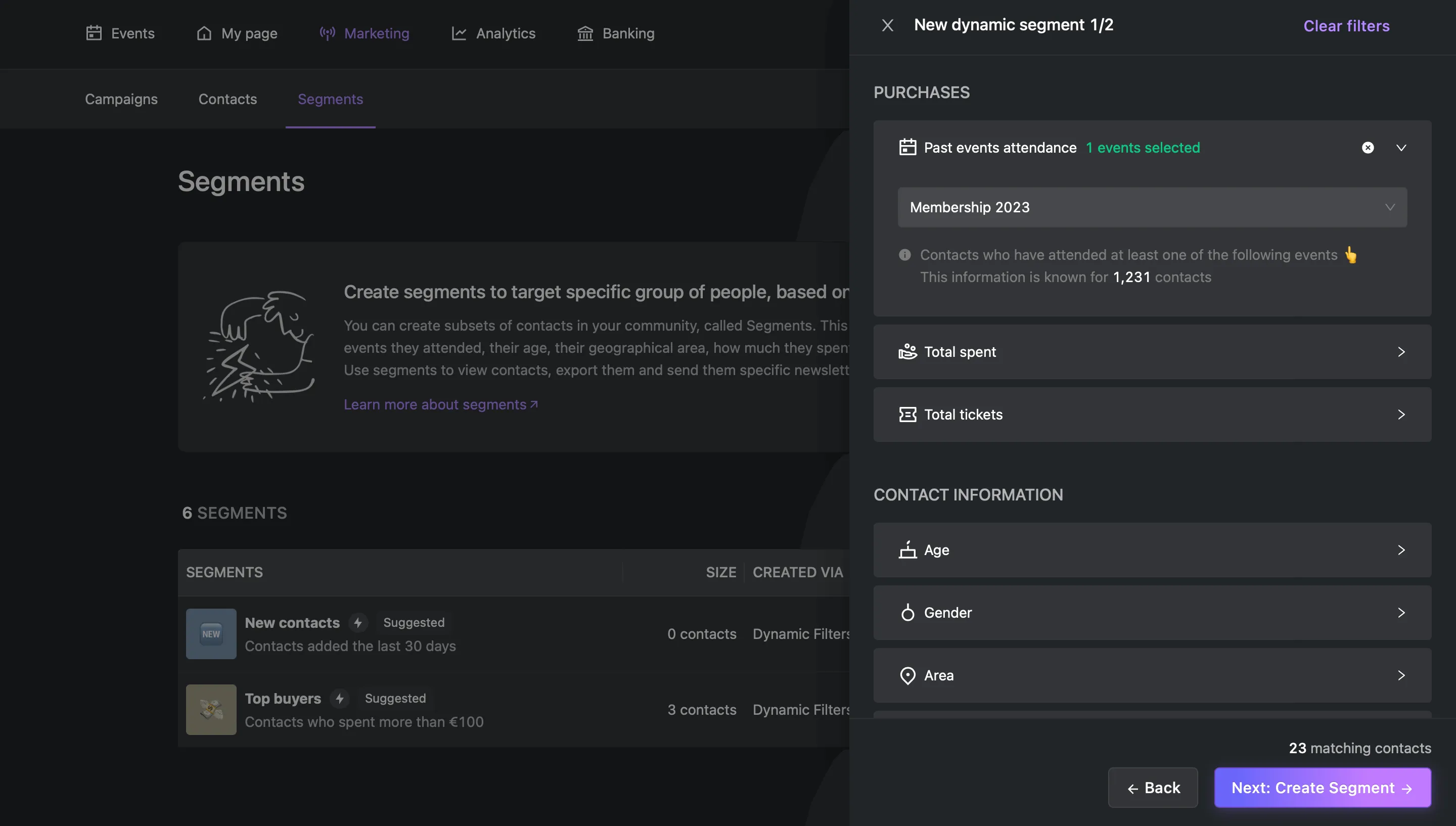 Créer un segment avec filtre évènement