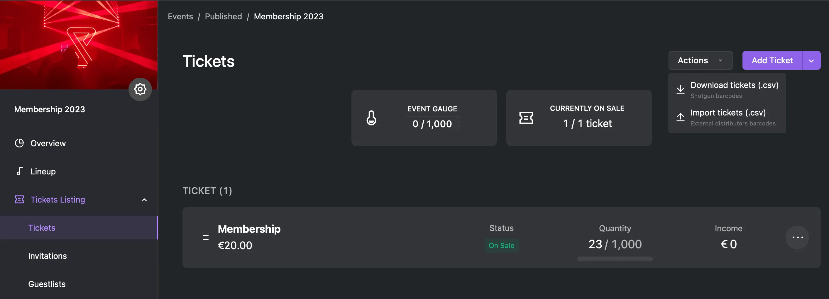 Importer des tickets pour nouveaux membres