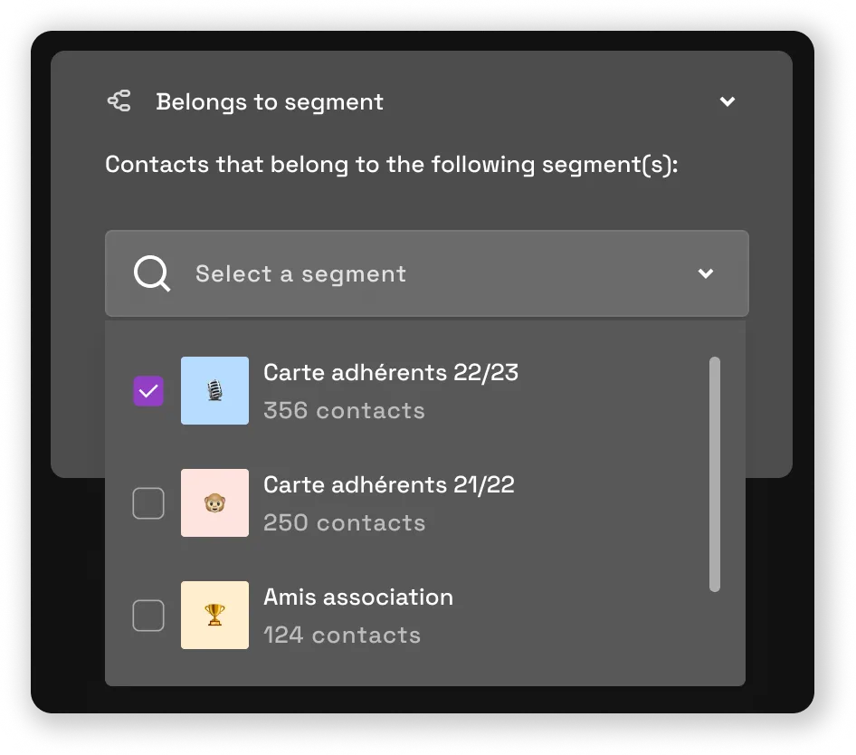 Exemples de segments d'abonnement