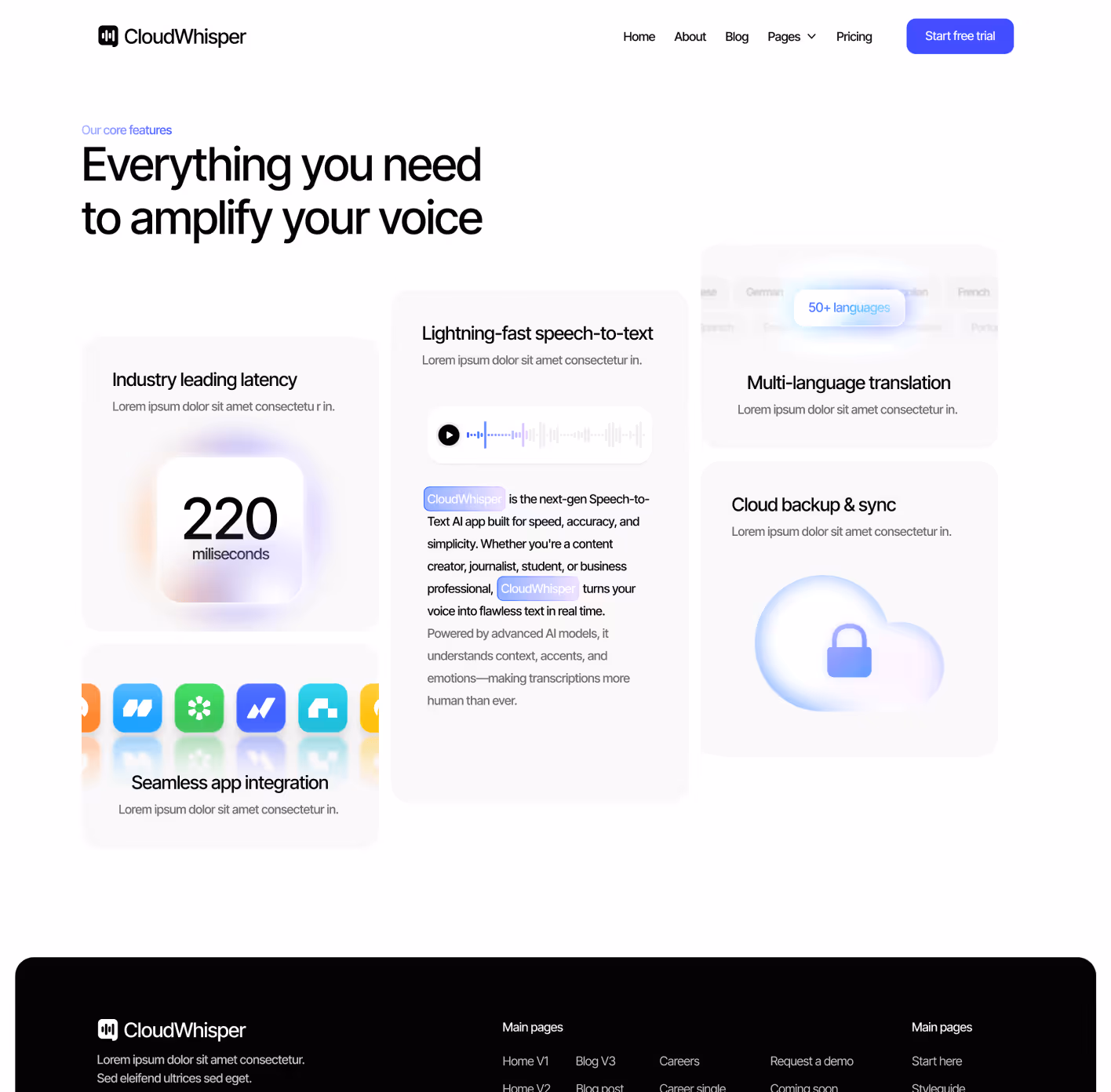 CloudWhisper - Features Page - Speech To Text App Webflow Template