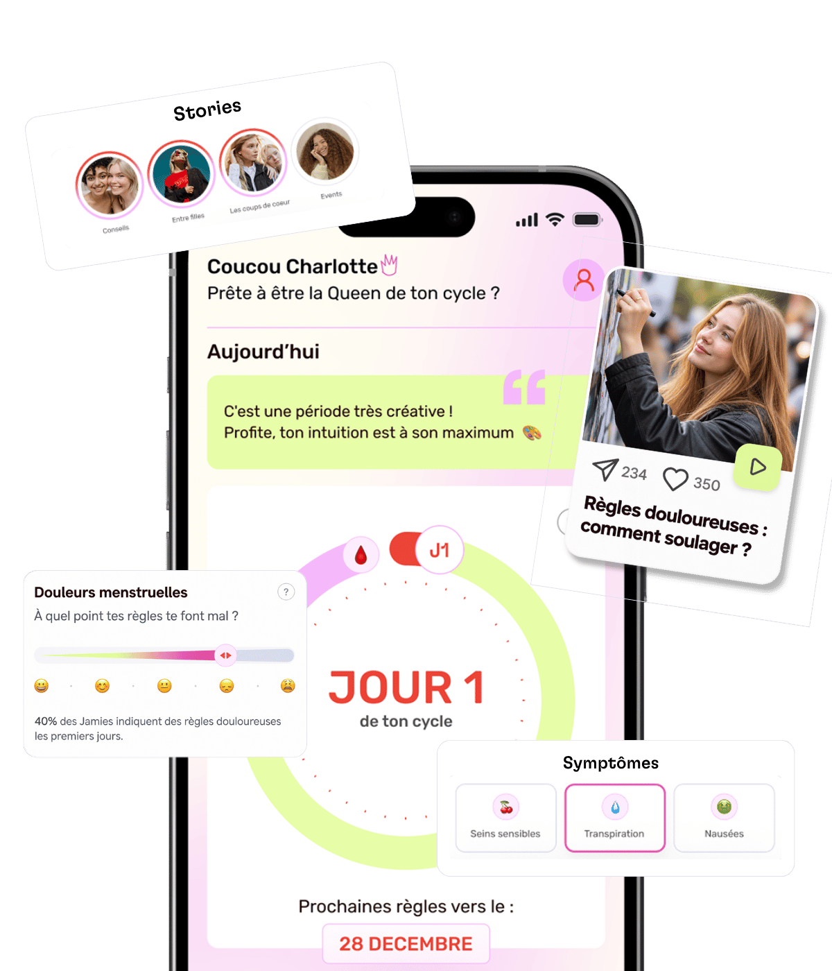 Écran de suivi du cycle dans l’application Jami