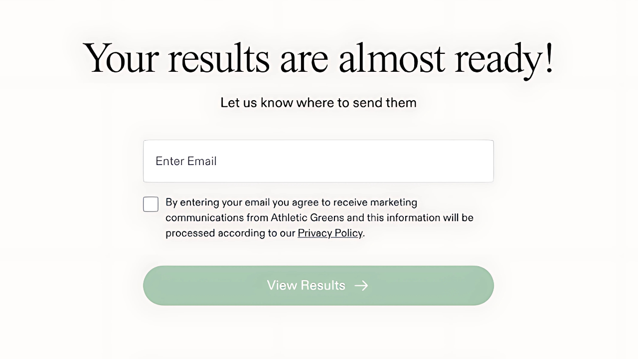 Screenshot of an ending page for a Quiz that creators can use to collect emails