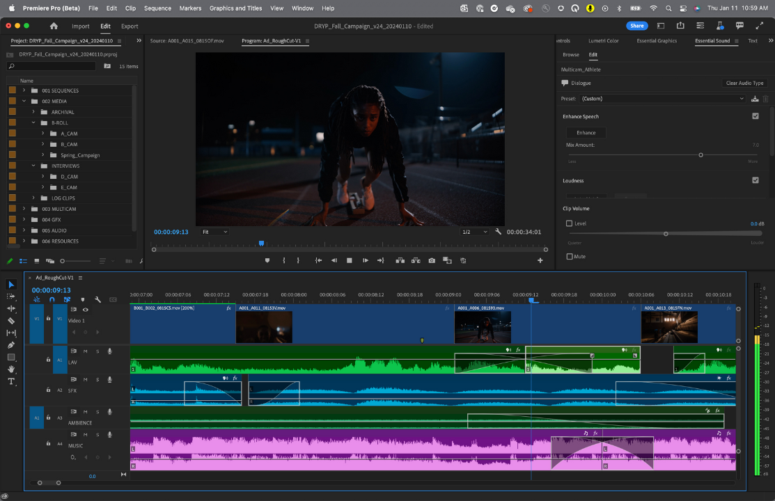 Screenshot of Adobe Premiere Pro software to edit videos