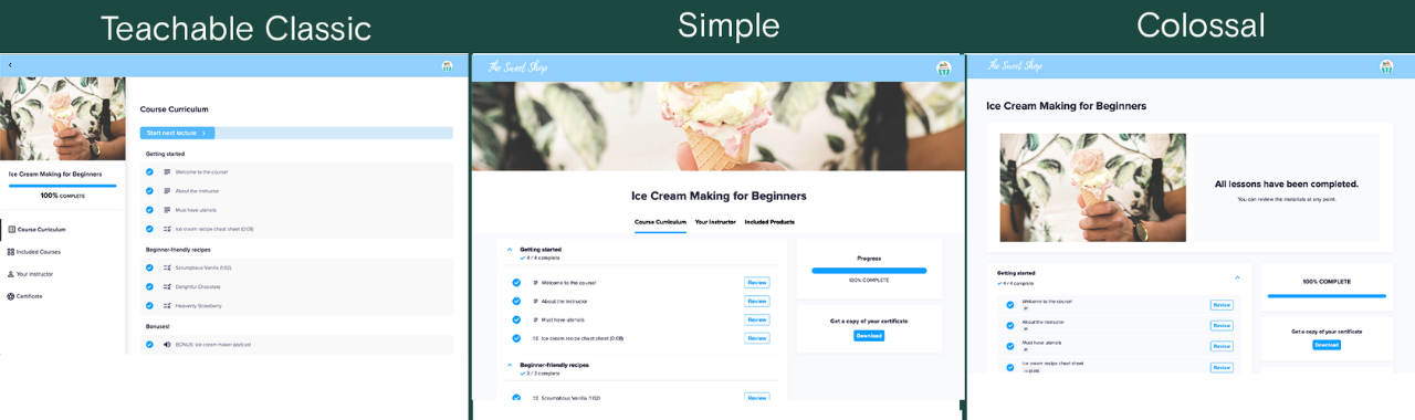 Image that shows the different plans for Teachable Tool for Content Creators