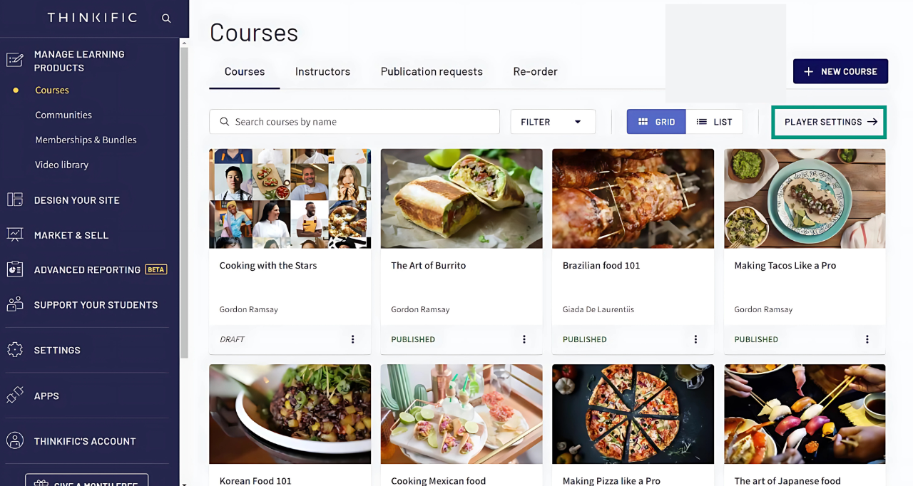 Screenshot of Thinkific Platform for Courses Creation