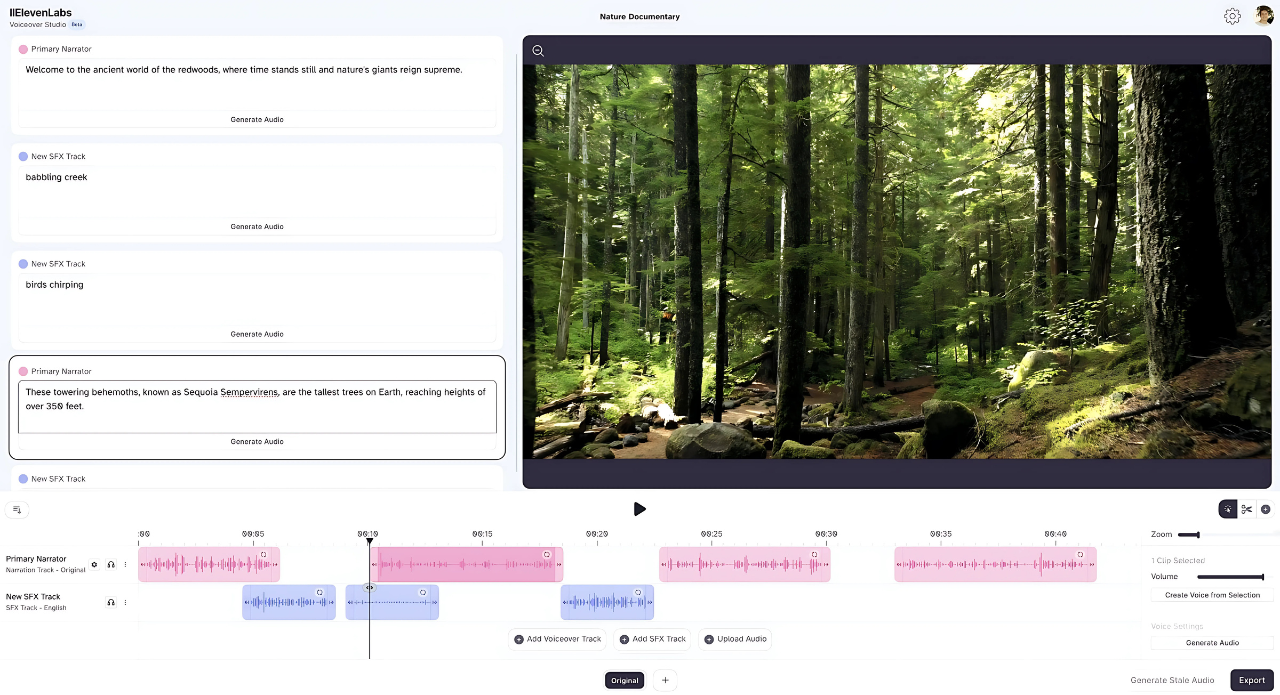 Screenshot of ElevenLab's Platform