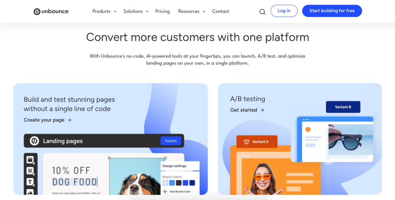 Screenshot of Website Builder Unbounce