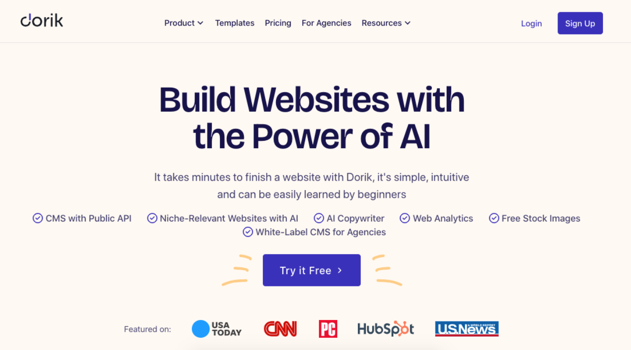 Screenshot of Dorik AI Platform for content creators