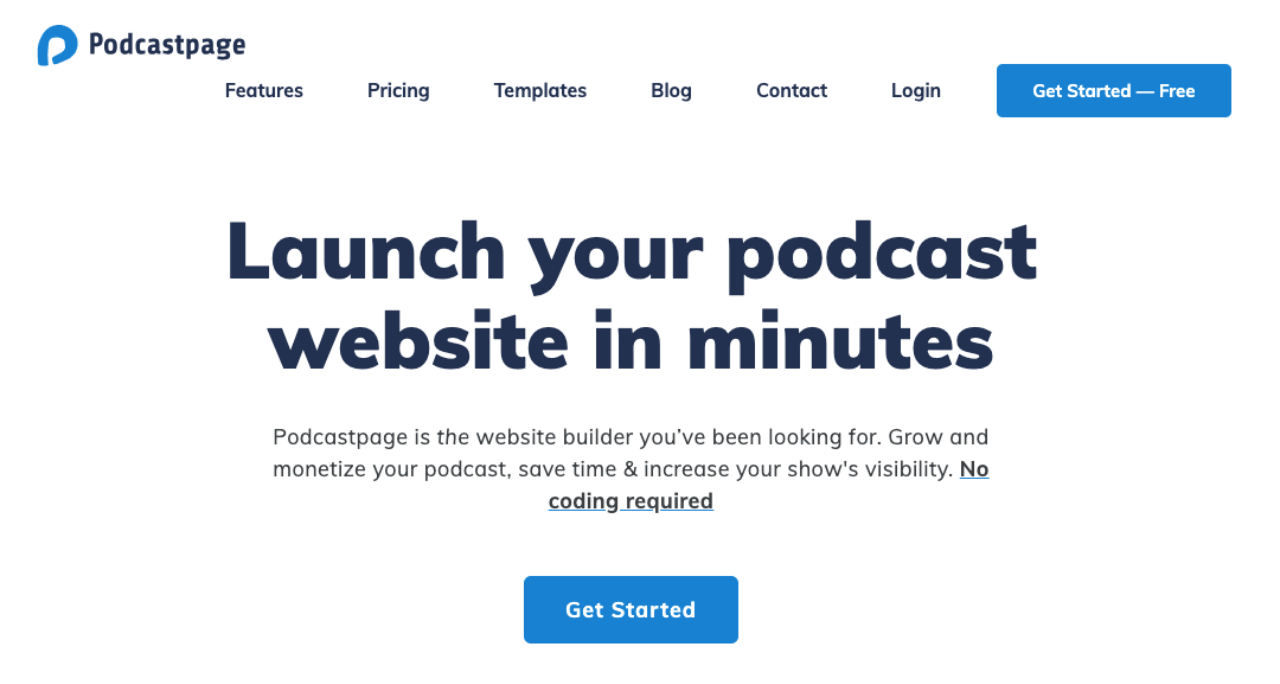 Screenshot of Website Builder Podcastpage, for creators who do podcasts