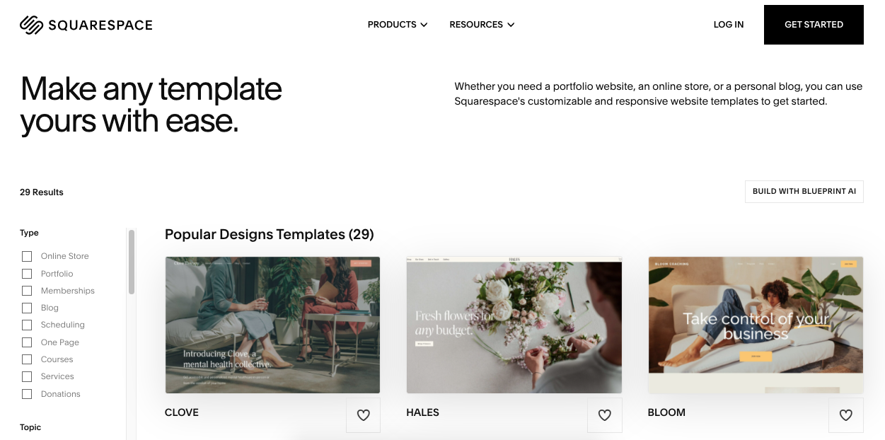 Screenshot of Squarespace's Web Templates
