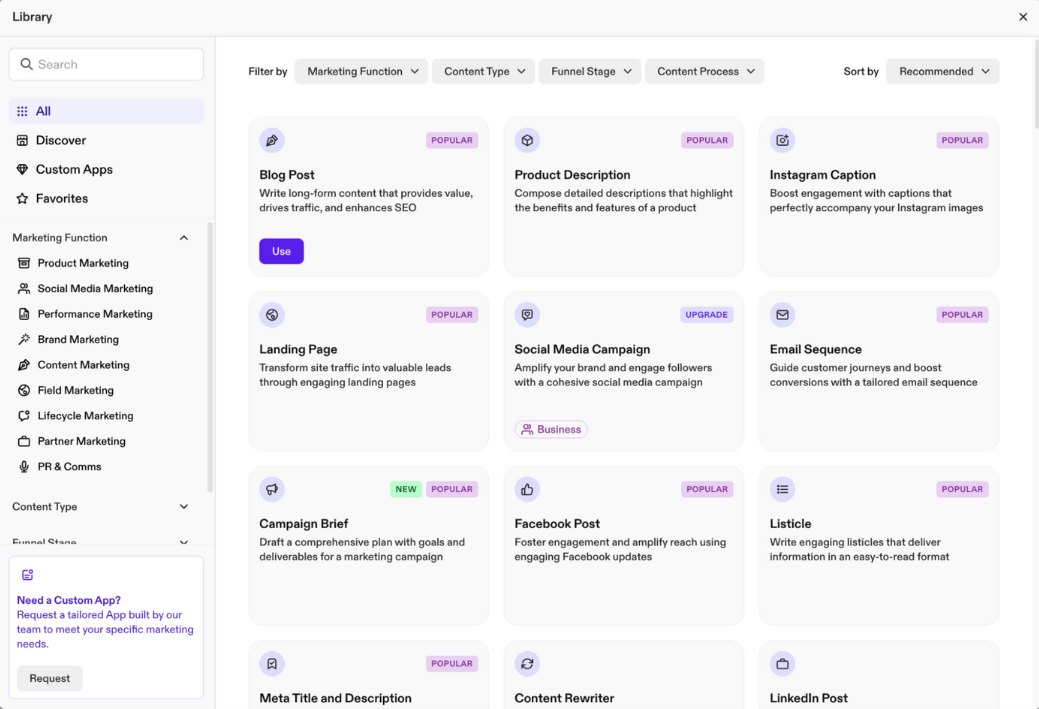Screenshot of Jasper AI Platform