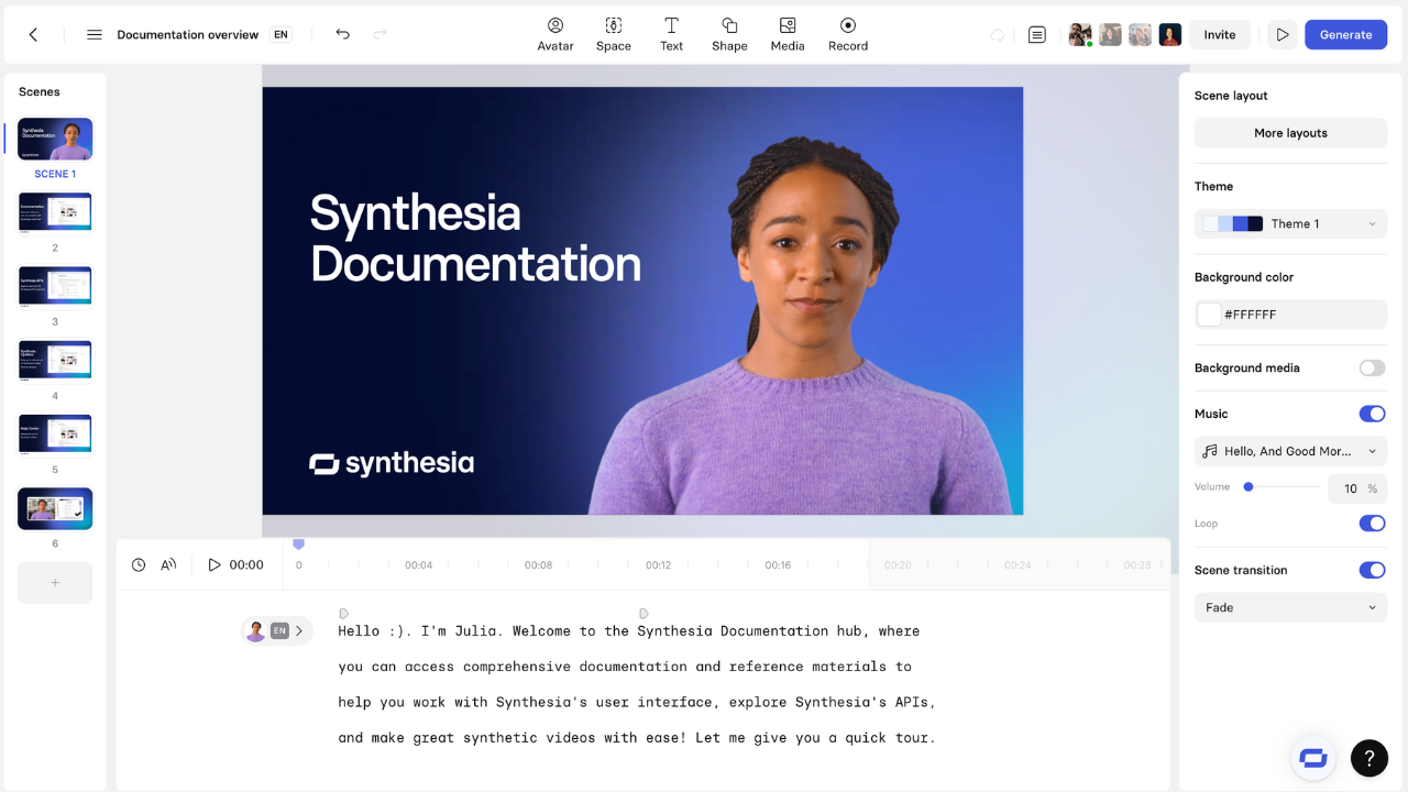 Screenshot of Synthesia's video editor for Creators