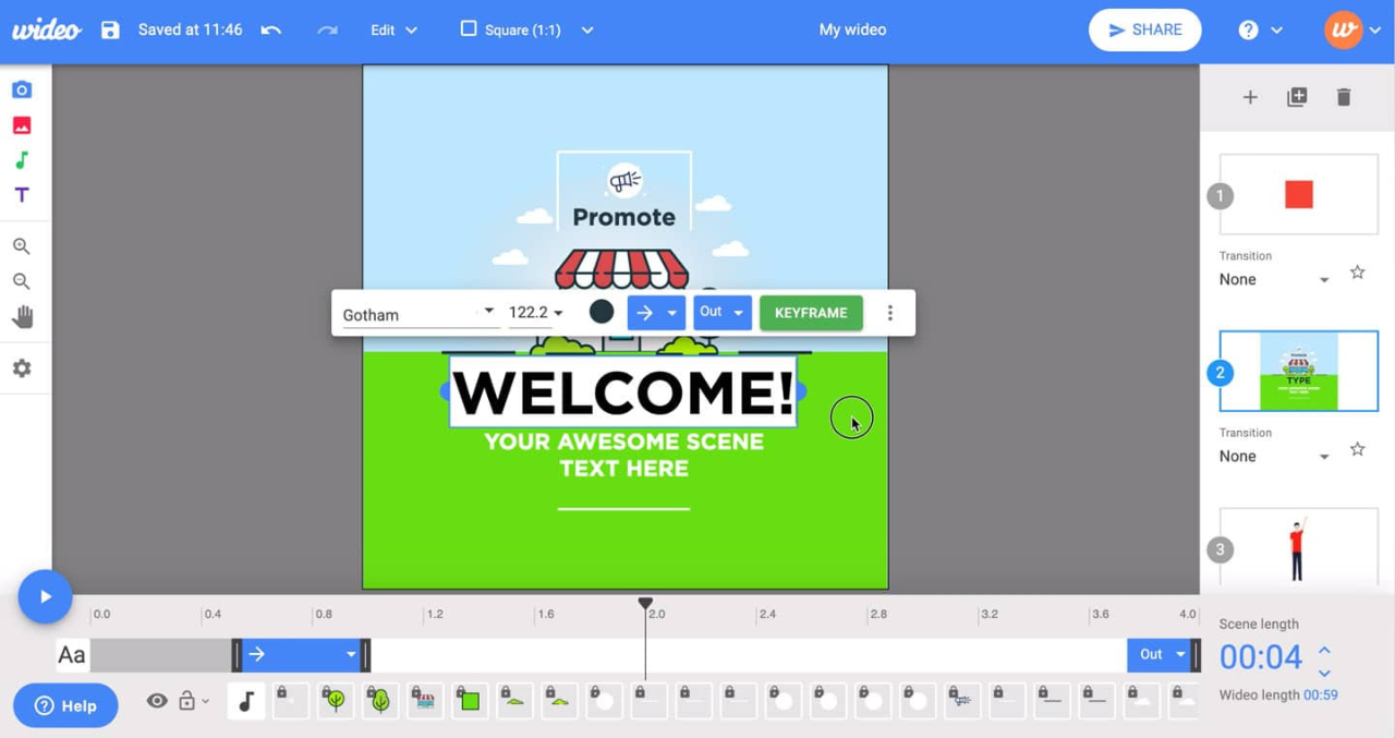 Screenshot of Wideo's video editor for Creators
