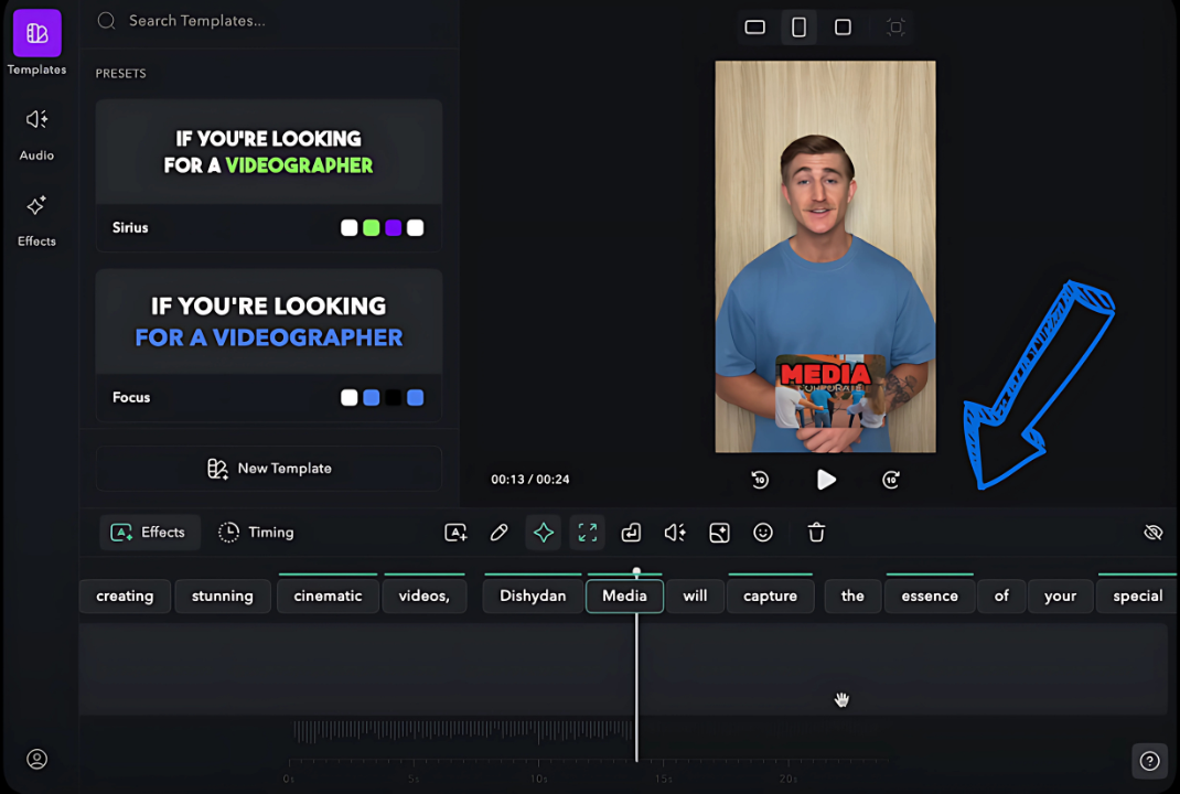Screenshot of Captions.ai feature to auto-add subtitles