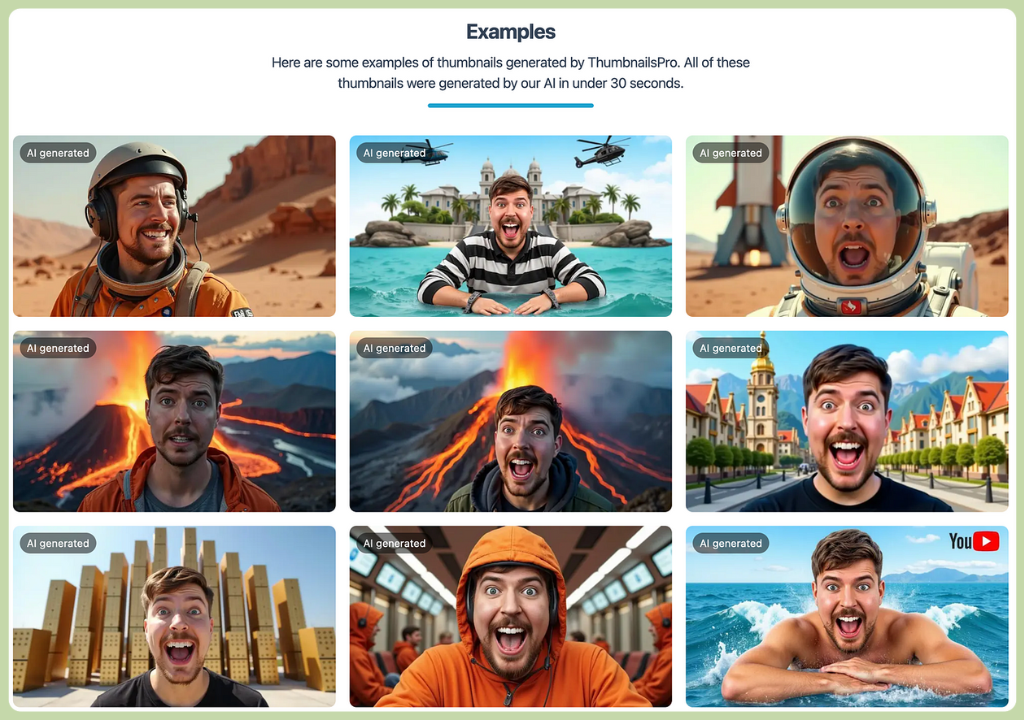 Example of Images generated by AI - Thumbnails examples