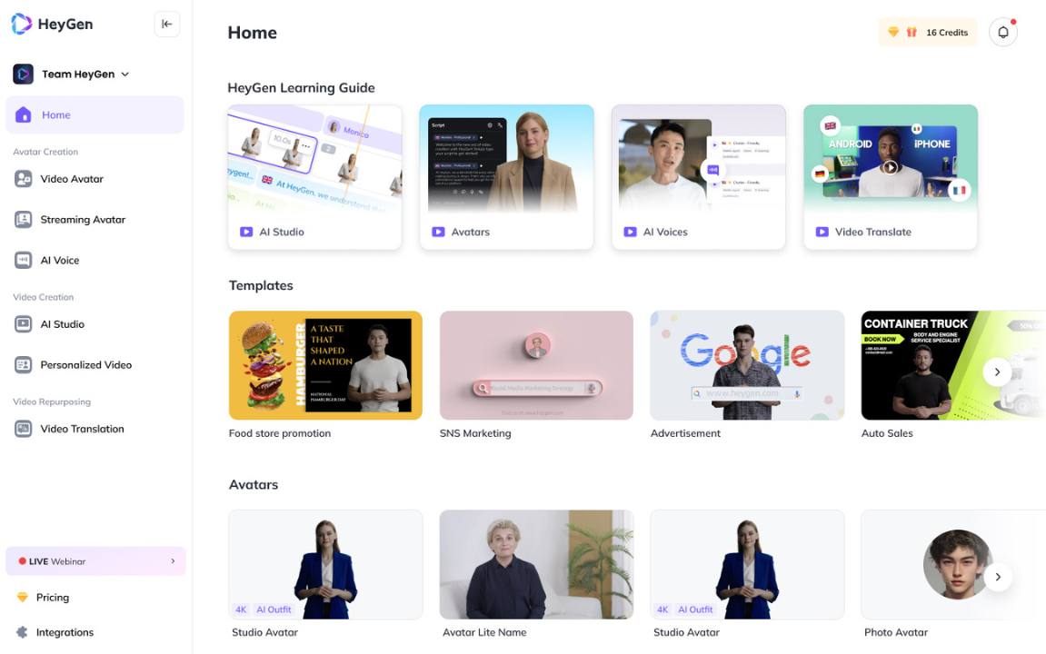 Screenshot of HeyGen's platform to generate AI assets