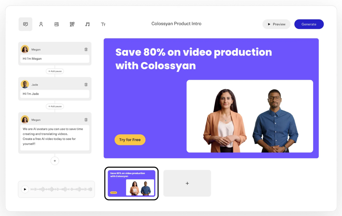 Screenshot of Colossyan’s interactive video builder for Creators