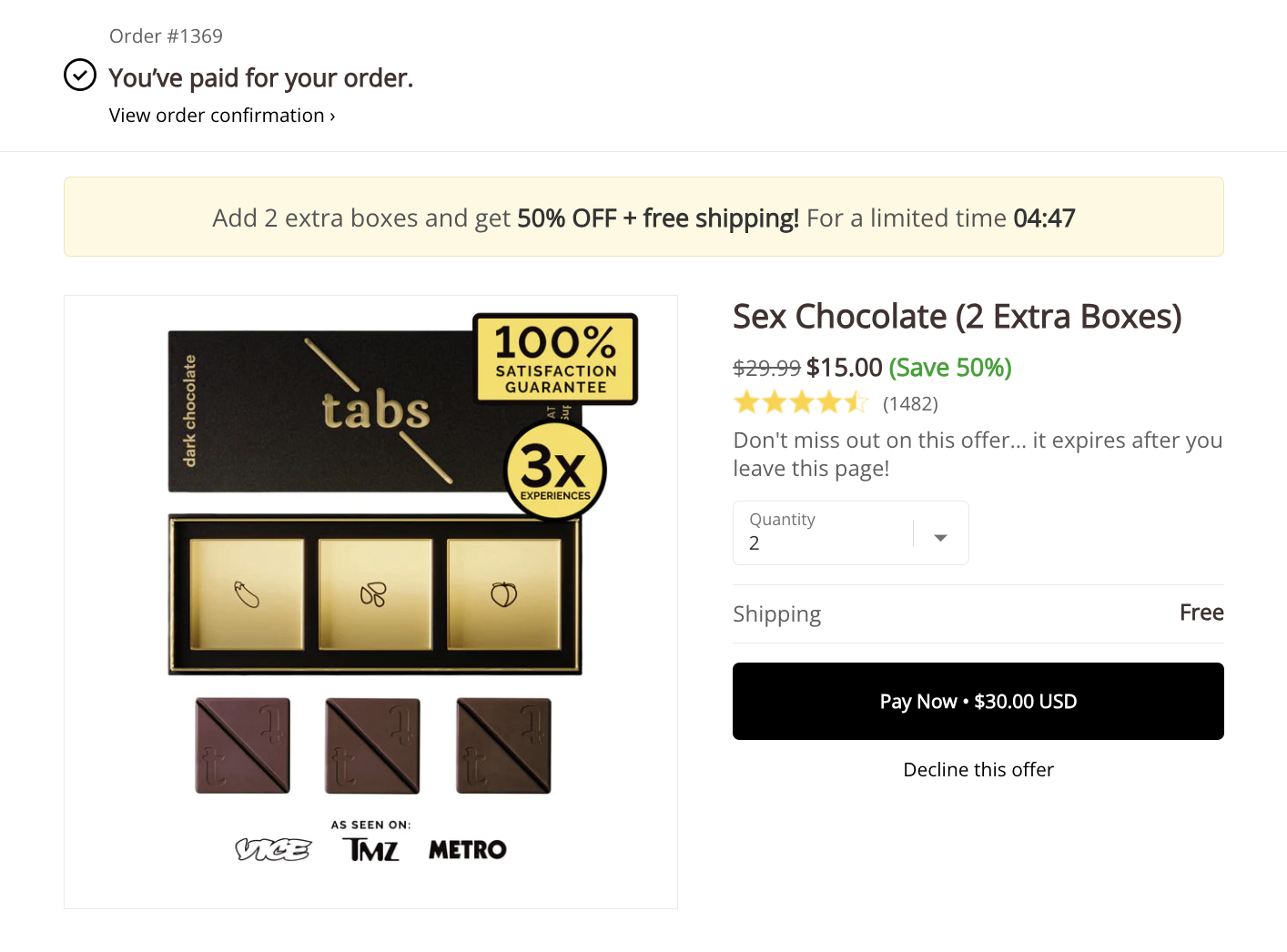 tabs chocolate upsell