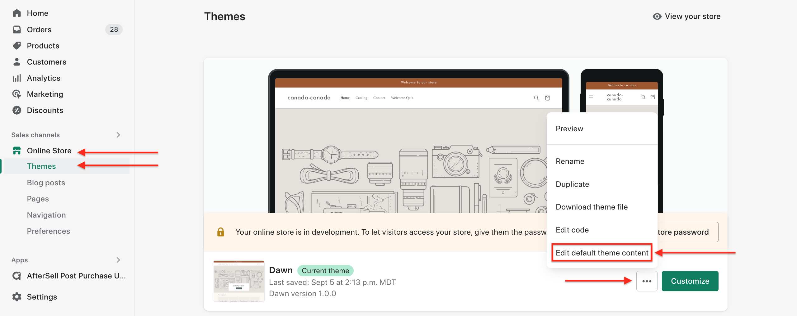 Edit default theme content