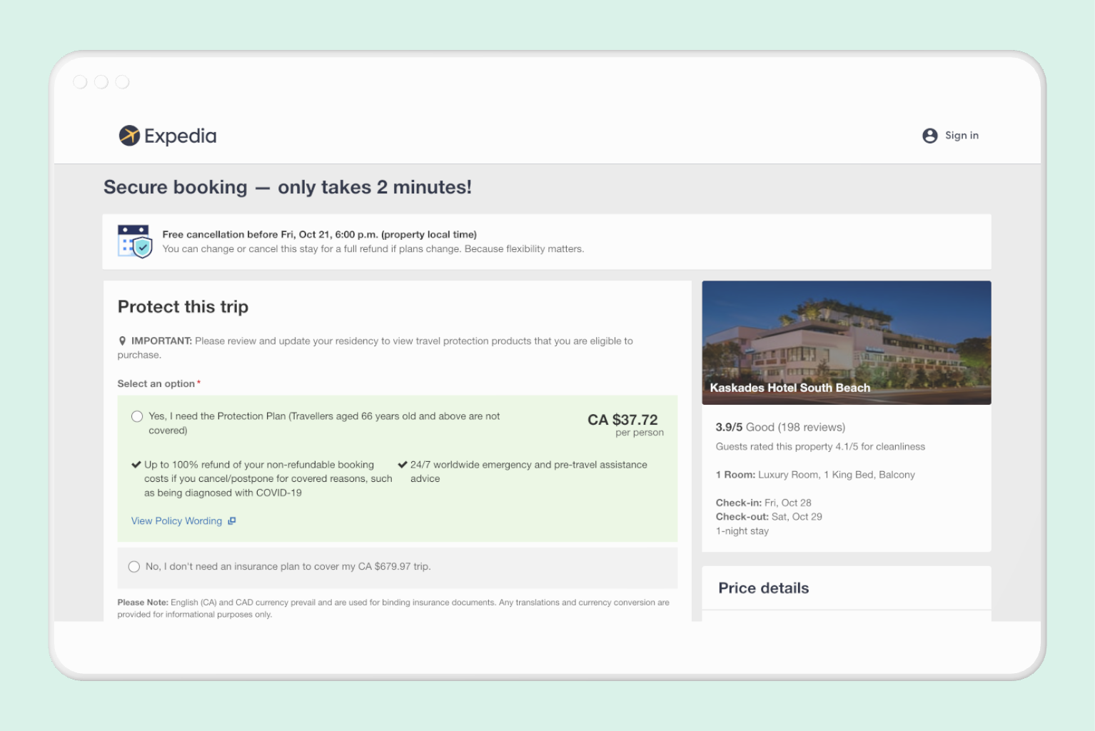 Expedia Checkout Order Bump