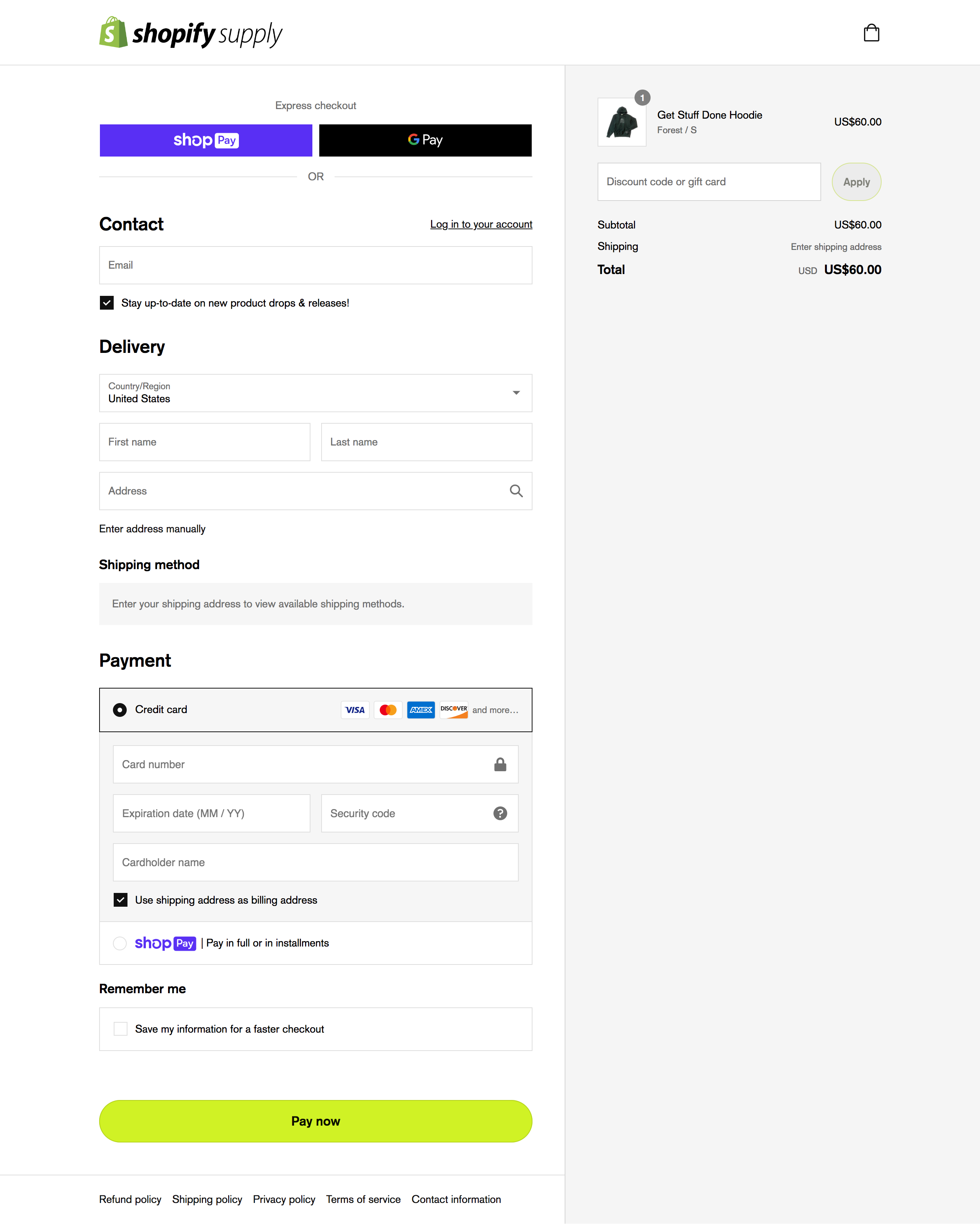 Shopify Supply One Page Checkout Design
