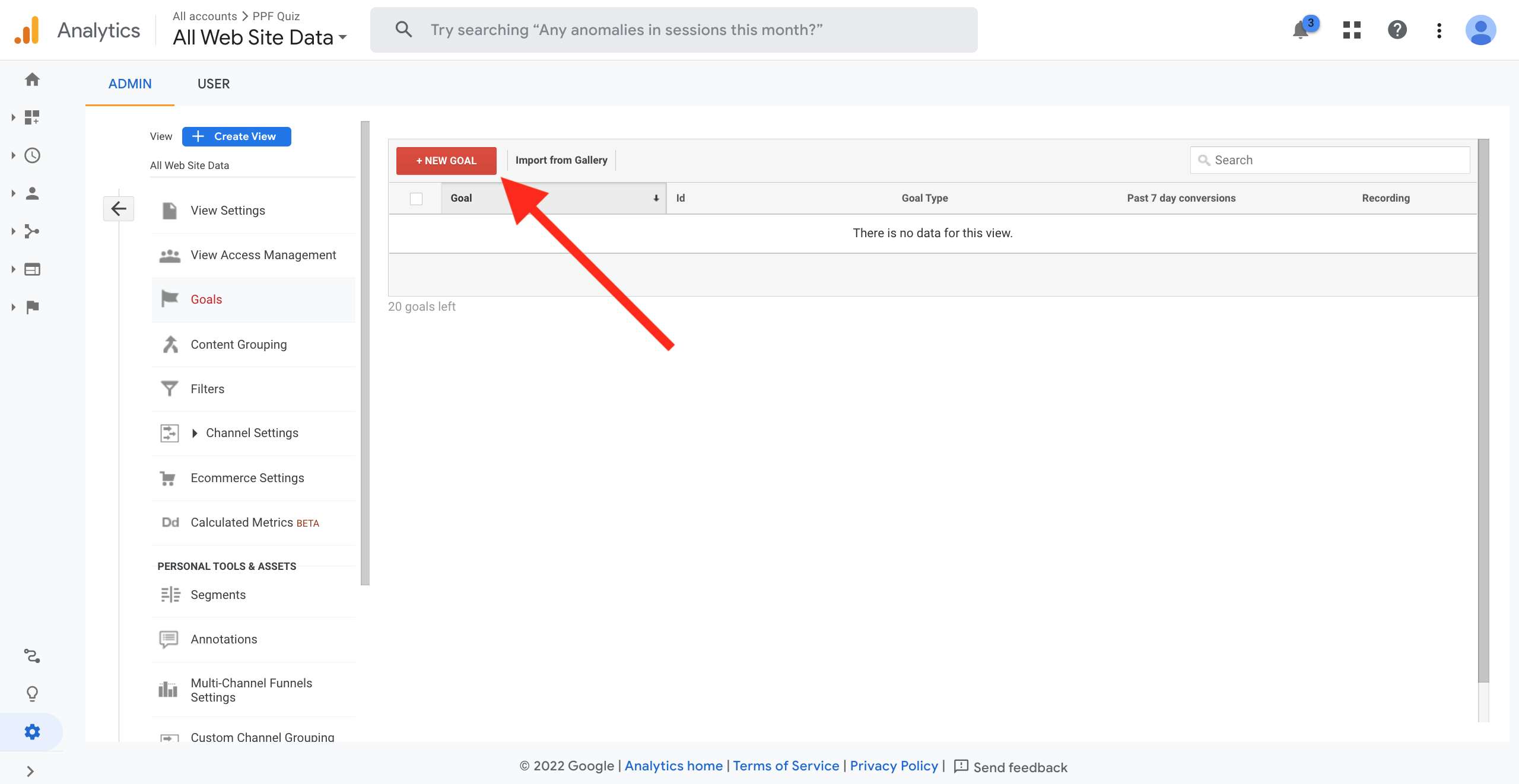 google analytics goal step 1