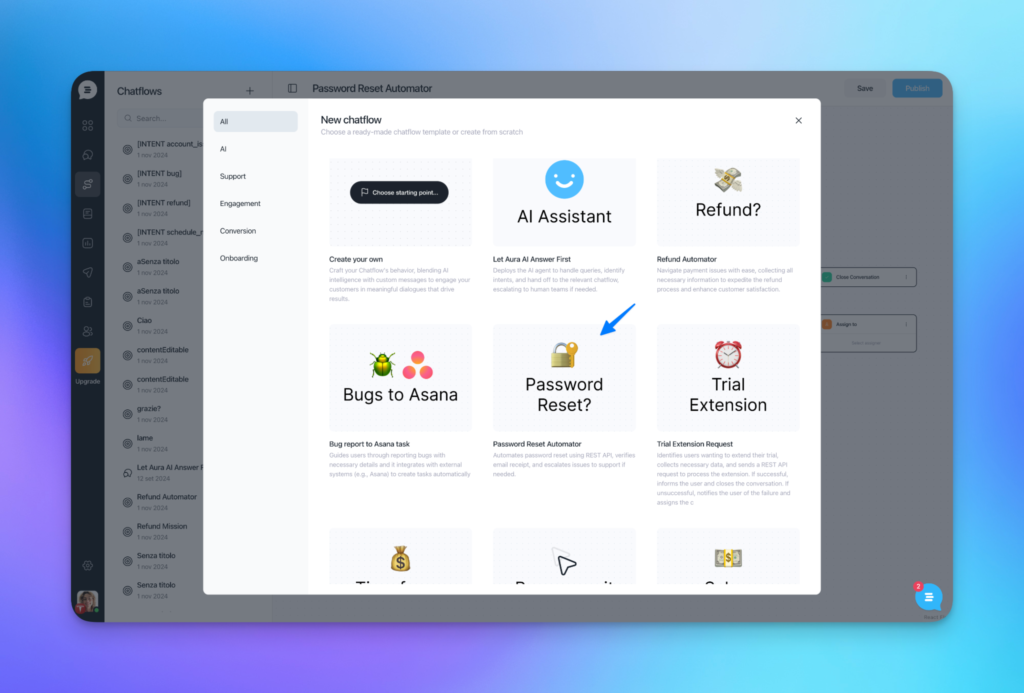 Customerly “Password Reset” Chatflow template