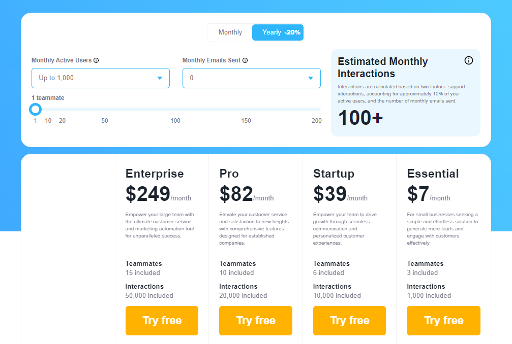 Customerly pricing