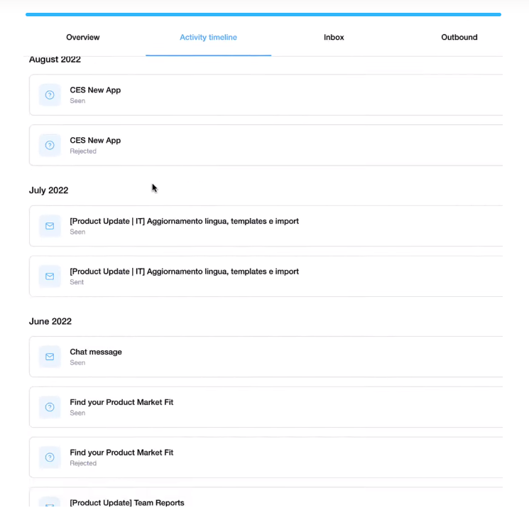 Customerly customer timeline