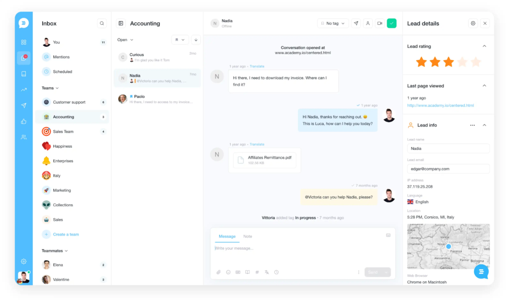 Customerly conversation inbox