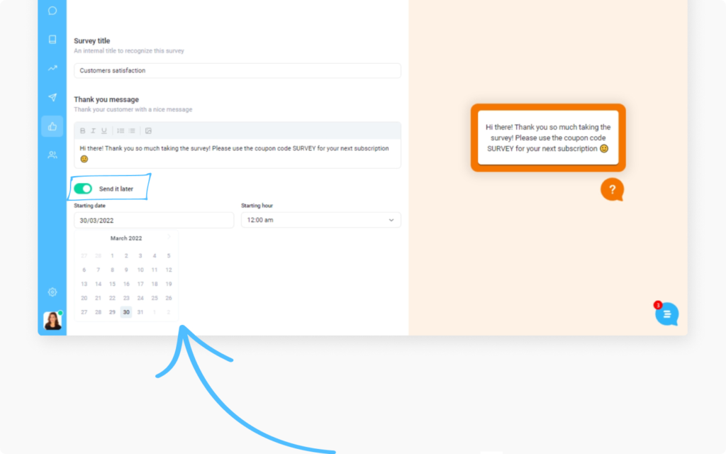scheduling survey in Customerly