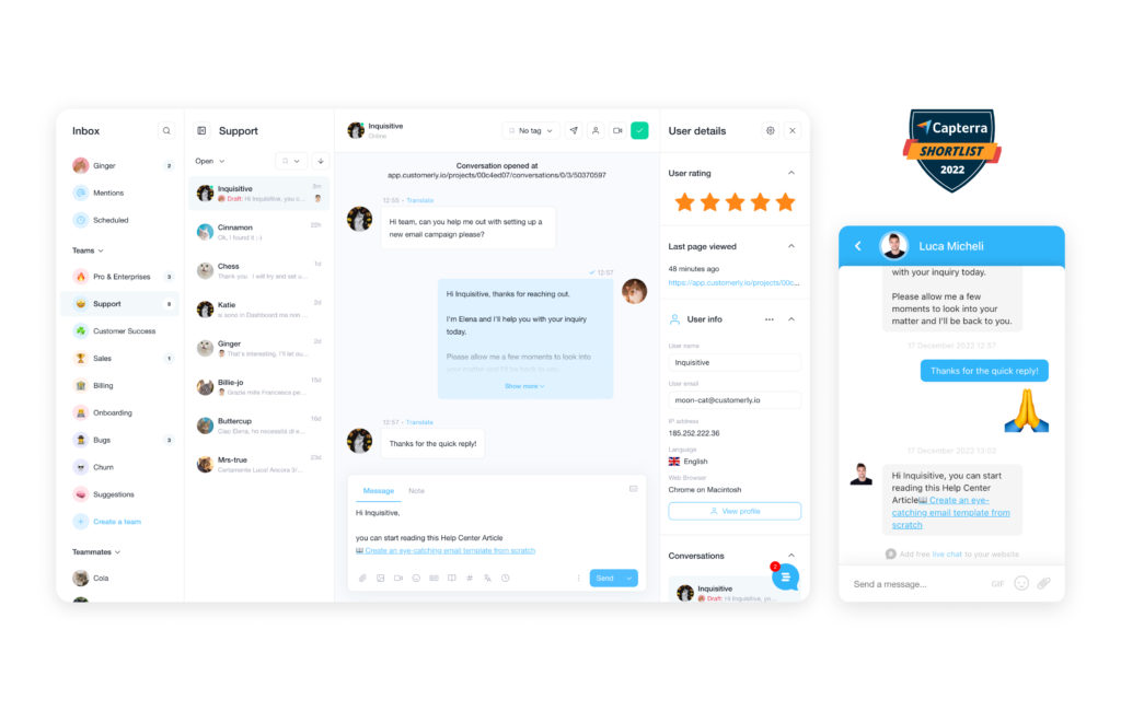 Customer service tool dashboard - Customerly
