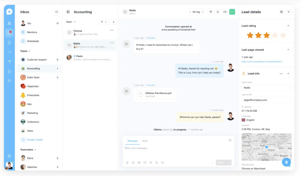 Customer service tool 1 - Customerly dashboard