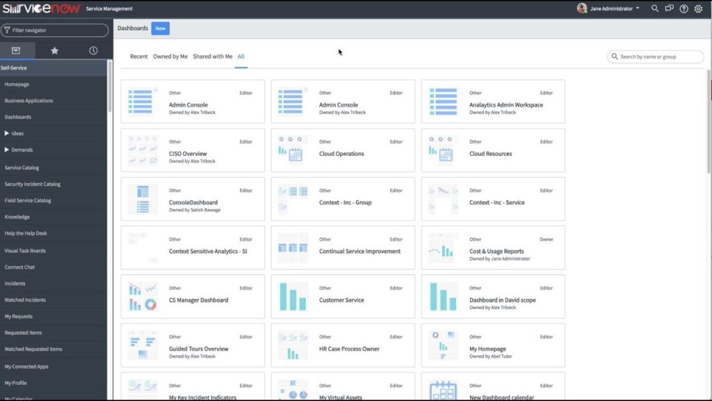 ServiceNow dashboard