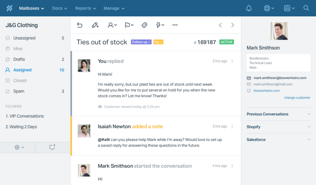 Customer service tool 5 - HelpScout dasshboard