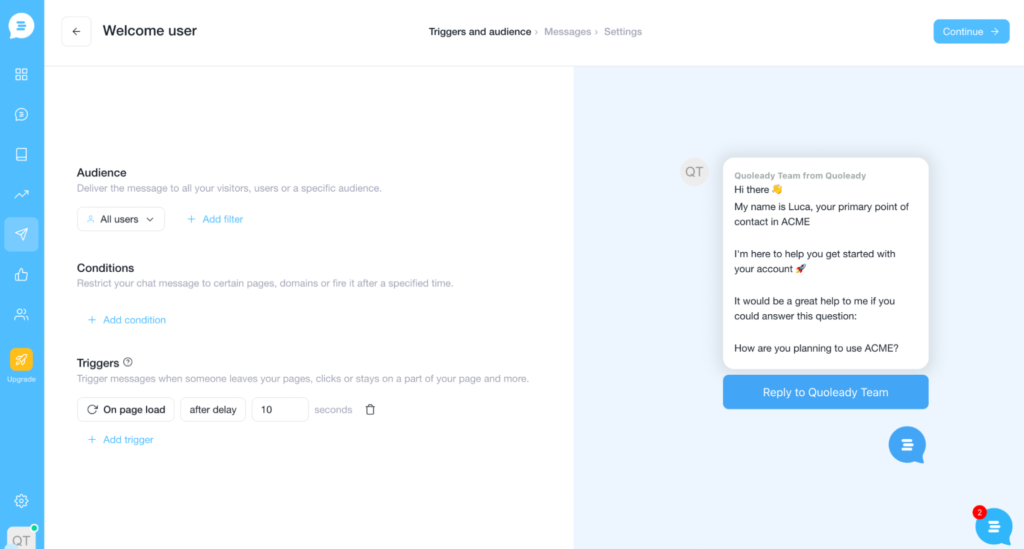 Customerly—welcome new user