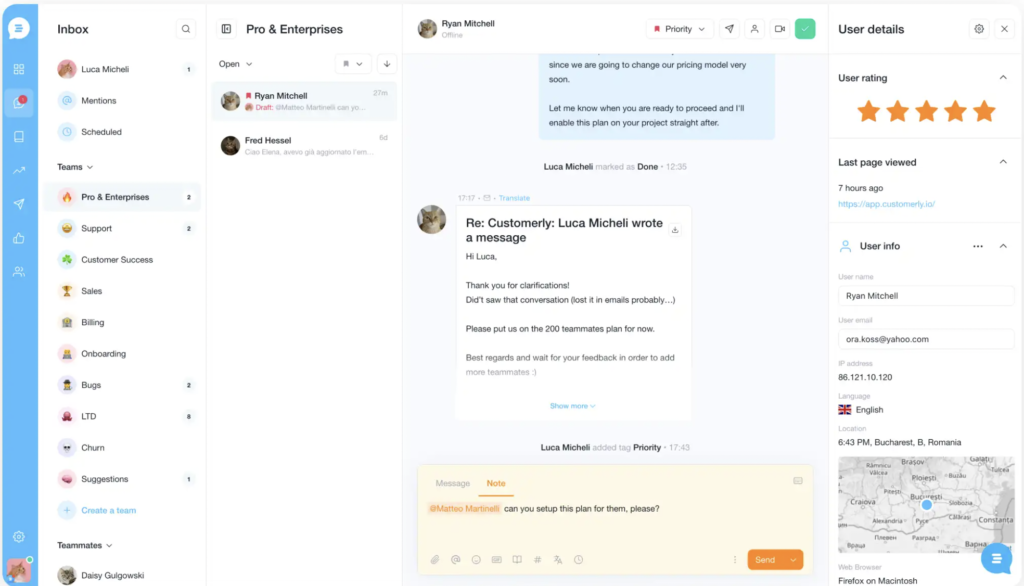 Inbox dashboard—Customerly