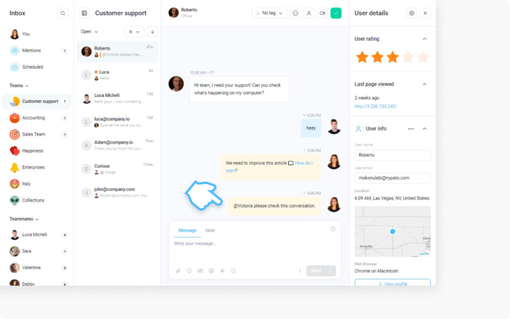 customer service internal notes