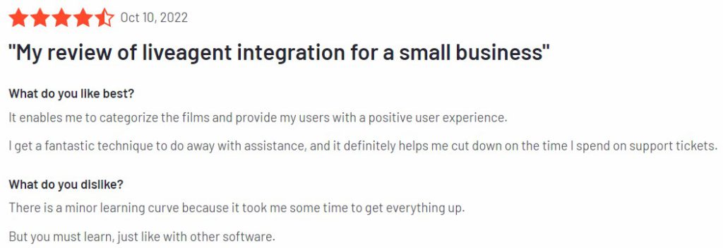 LiveAgent customer review
