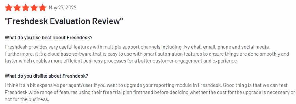 Freshdesk customer review